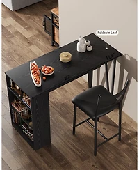 gaomon 2-4 Person Durable Bar Table Set with 16" Wide Cushions and Flip-Top Extension, for Dining