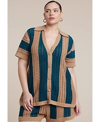 Eloquii Women's Oversized Crochet Button Up Top