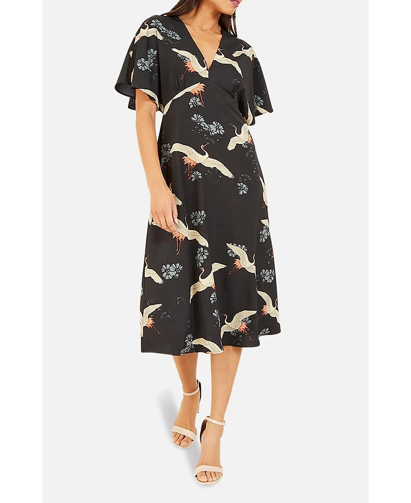 Yumi Women's Short Sleeve V-Neck Midi Dress