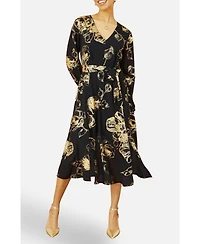 Yumi Women's Foil Rose Print Midi Dress
