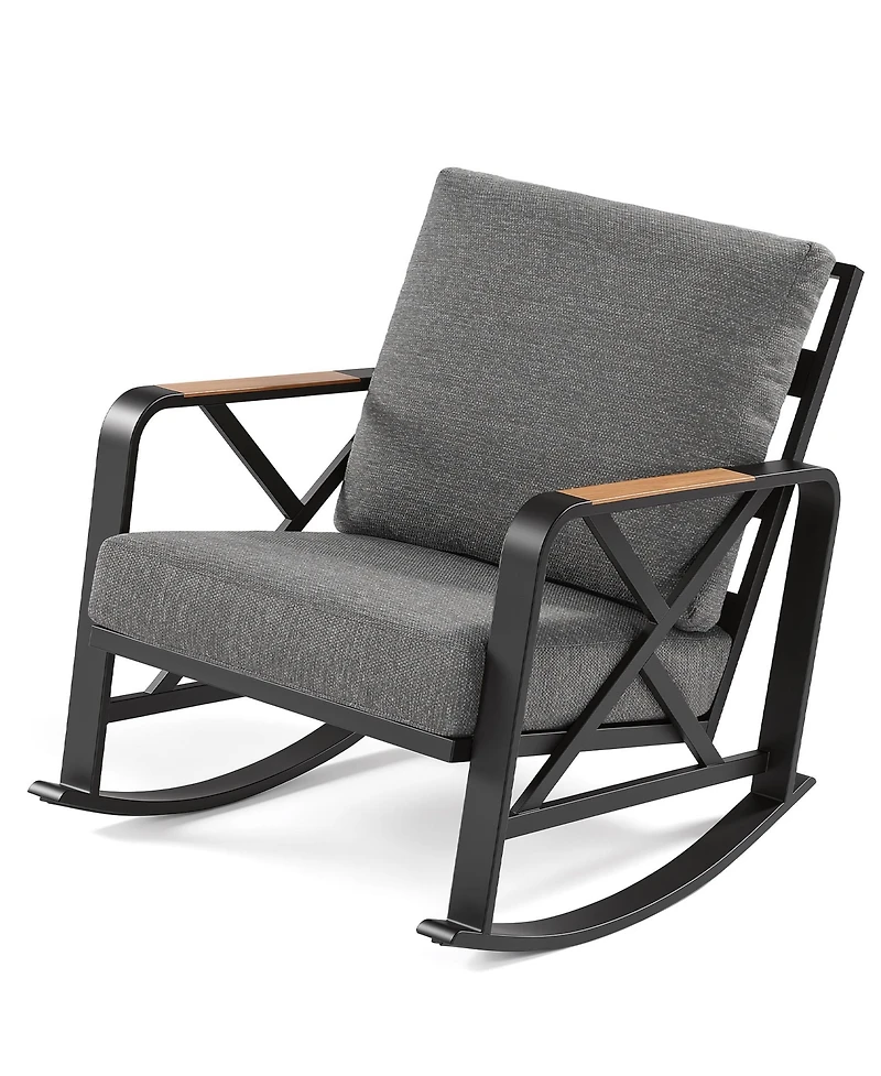 Tribesigns Outdoor Rocking Chair with Cushions, Patio Rocking Chair with Steel Frame and Olefin Fabric Seat