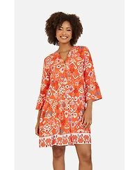 Yumi Women's Ikat Print 3/4 Sleeve Tunic Dress