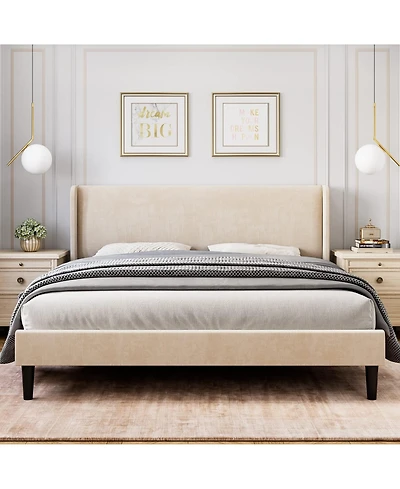Homfan elvet Upholstered Bed Frame with Wingback Headboard