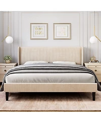 Homfan elvet Upholstered Bed Frame with Wingback Headboard