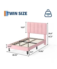 homfan Upholstered Platform Bed Frame with Adjustable Height Vertical Channel Tufted Headboard, No Box Spring Needed/Easy Assembly