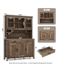 Gouun Kitchen Hutch Cabinet with Microwave Countertop and Tempered Glass Doors