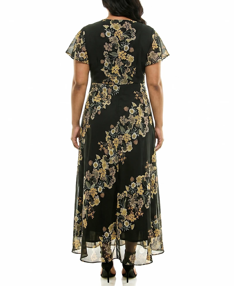 Taylor Plus Placement Print V-Neck Maxi Dress