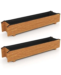 Gymax 2PCS Wooden Raised Garden Bed w/ Drainage Holes Liner for Vegetable Flower Herb