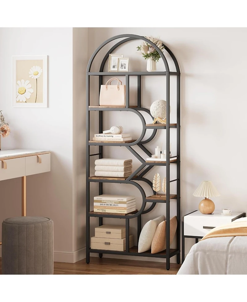 gaomon Tall 6-Tier Arched Bookshelf with Geometric Metal Frame, Modern Display Rack