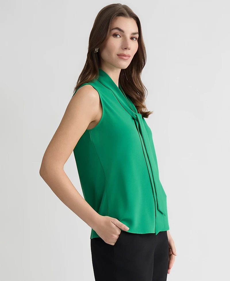 Kasper Women's Solid Sleeveless Tie-Neck Blouse, Regular & Petite