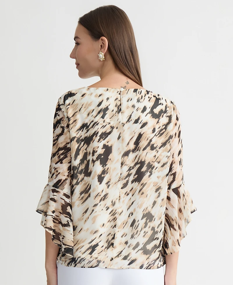 Kasper Women's Printed Flared-Cuff Blouse
