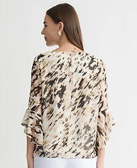 Kasper Women's Printed Flared-Cuff Blouse