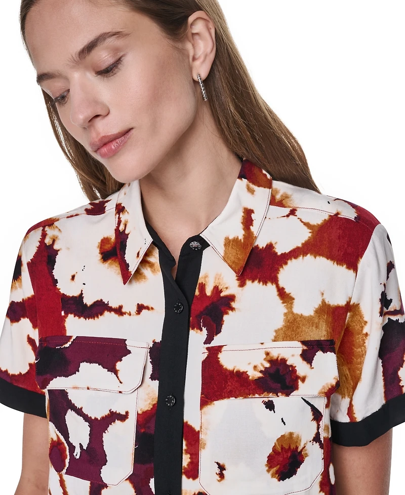 Dkny Women's Printed Short-Sleeve Camp Shirt