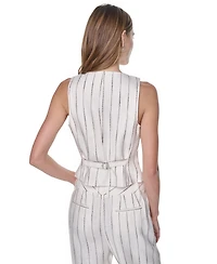 Dkny Women's Heavy Topstitch Striped V-Neck Vest