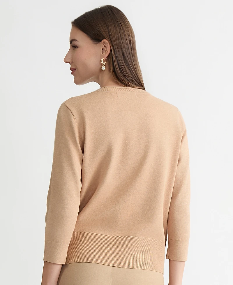 Kasper Women's 3/4-Sleeve Crewneck Cardigan Sweater