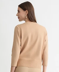 Kasper Women's 3/4-Sleeve Crewneck Cardigan Sweater