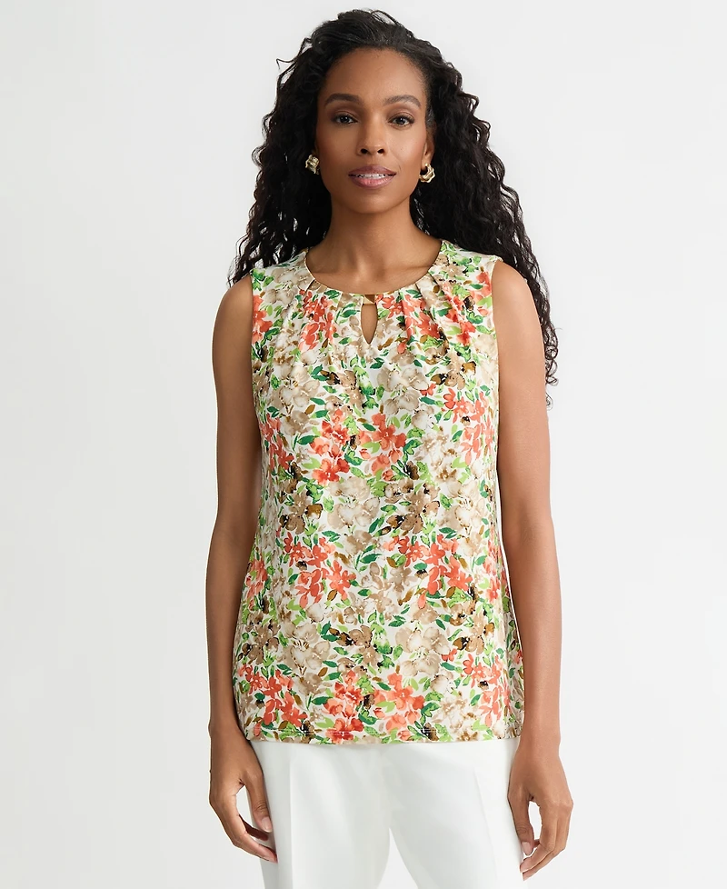Kasper Women's Pleated Sleeveless Keyhole Top