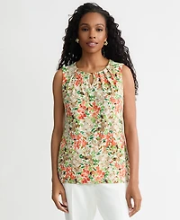 Kasper Women's Pleated Sleeveless Keyhole Top