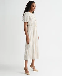 Kasper Women's Striped Puff-Sleeve Midi Shirtdress