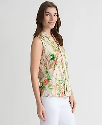 Kasper Women's Floral-Print Sleeveless Tie-Neck Top