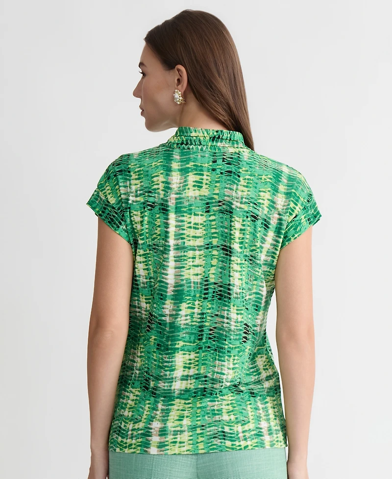 Kasper Women's Printed V-Neck Cap-Sleeve Top