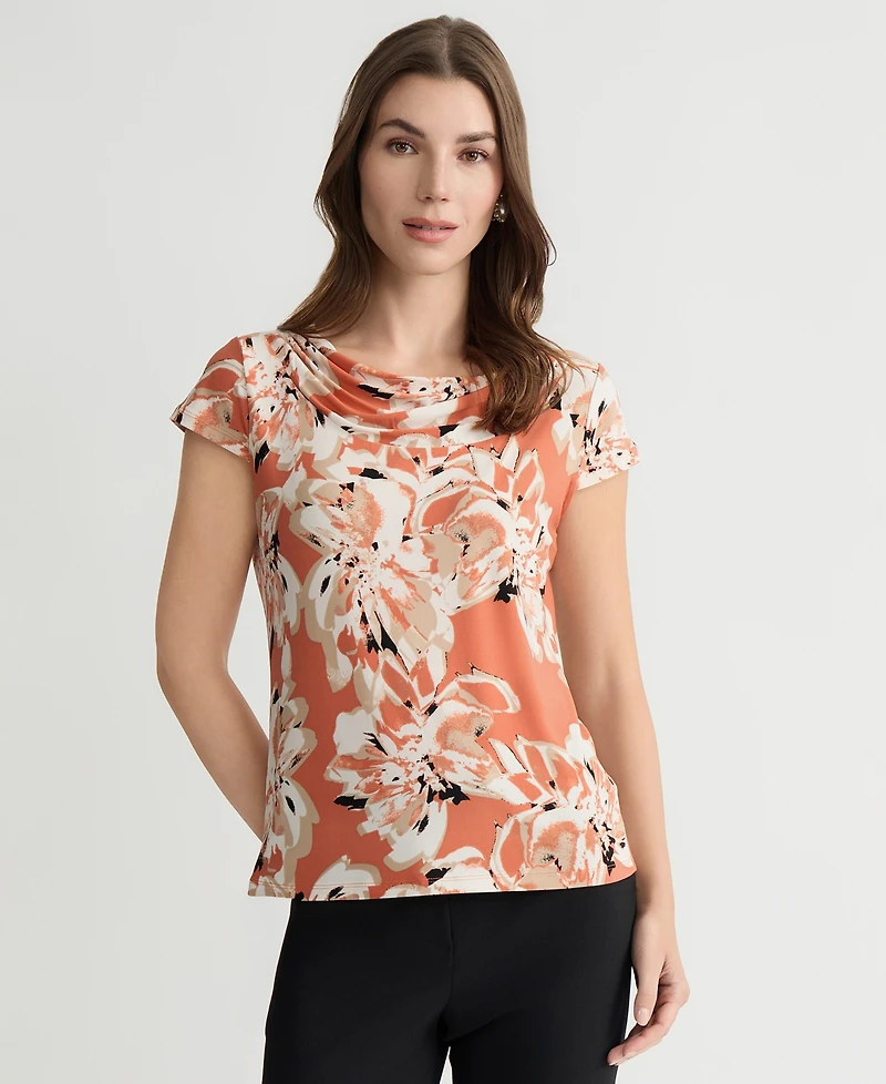 Kasper Women's Cowl-Neck Cap-Sleeve Top