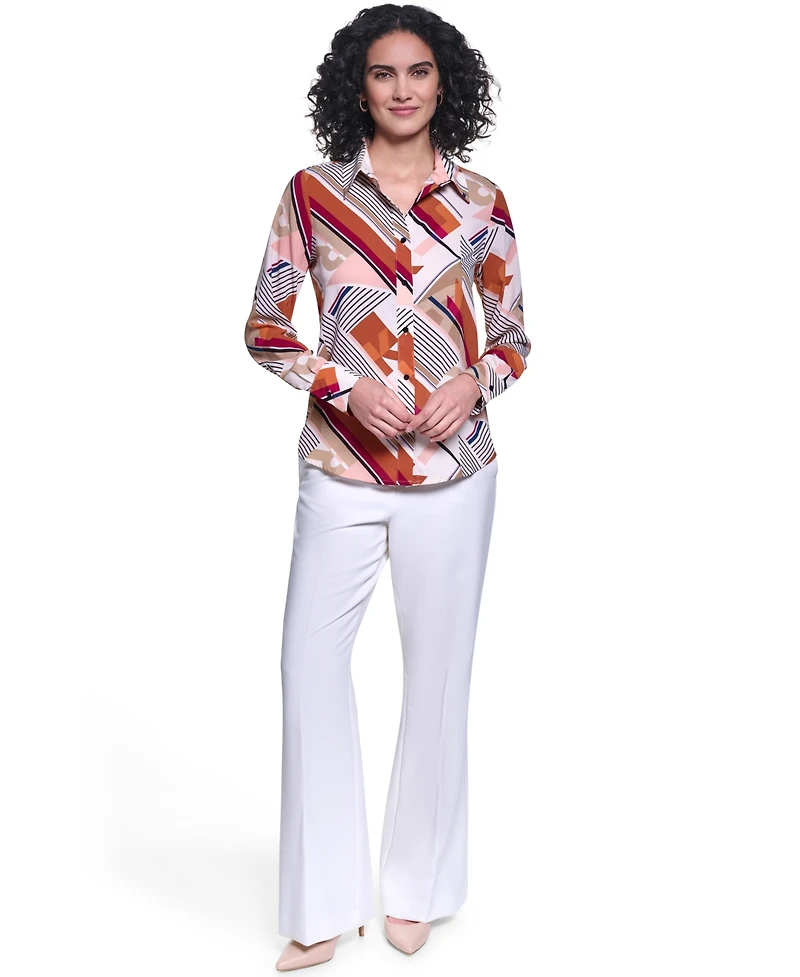 Karl Lagerfeld Paris Women's Collared Long-Sleeve Top