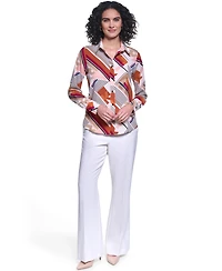 Karl Lagerfeld Paris Women's Collared Long-Sleeve Top