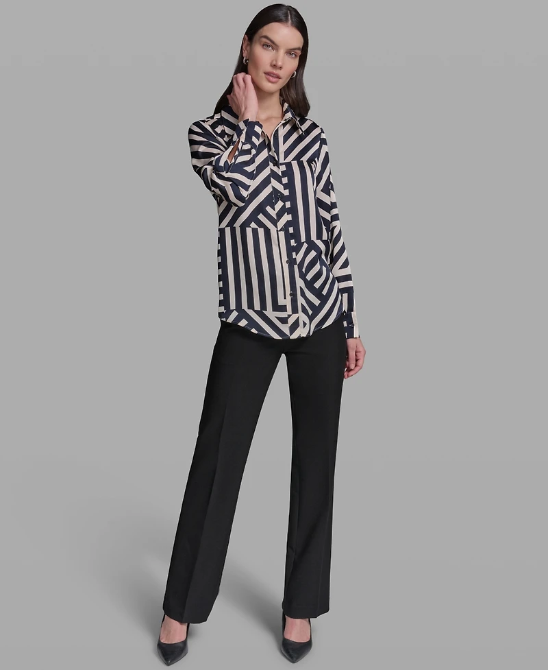 Karl Lagerfeld Paris Women's Collared Long-Sleeve Top