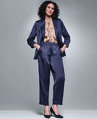 Karl Lagerfeld Paris Womens Satin 3 4 Sleeve Collared One Button Blazer Floral Long Sleeve Mock Neck Blouse Satin Mid Rise Ankle Pants