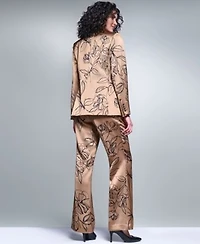 Karl Lagerfeld Paris Womens Satin Floral One Button Padded Shoulder Blazer Floral Satin Mid Rise Full Length Pants