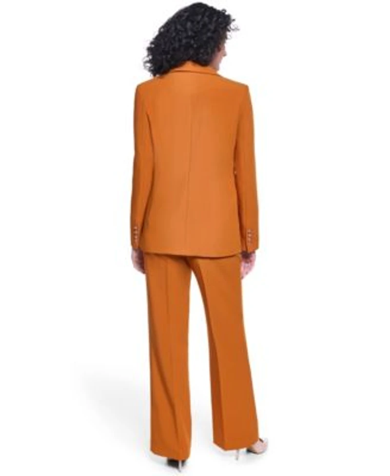 Karl Lagerfeld Paris Womens Notch Lapel Woven Blazer Sleeveless Printed Tie Neck Blouse Full Length Mid Rise Flare Pants