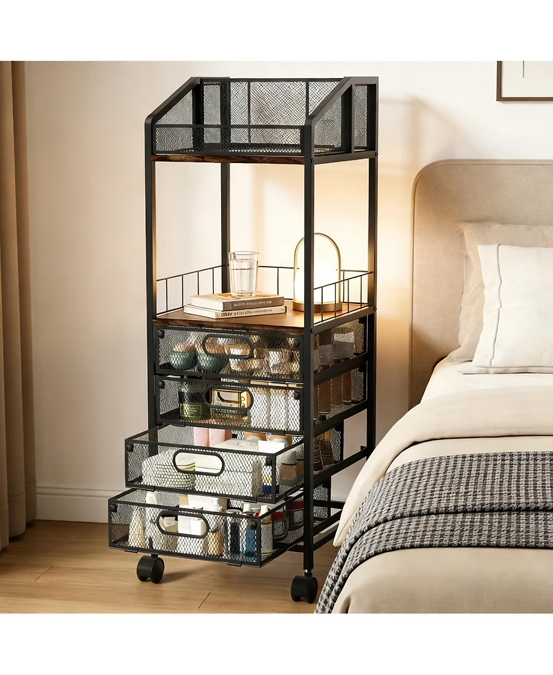 Yigii Multi-Compartment Makeup Organizer with Wheels for Skincare and Cosmetics