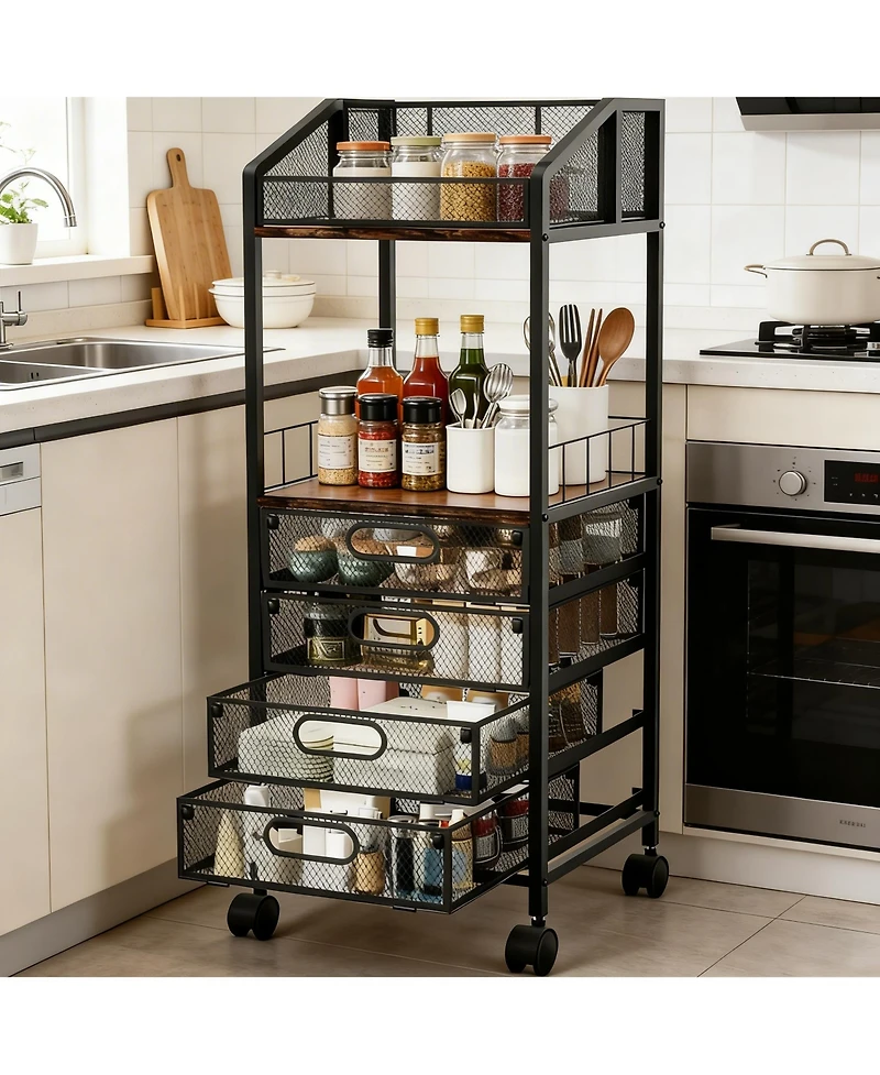 Yigii Multi-Compartment Makeup Organizer with Wheels for Skincare and Cosmetics