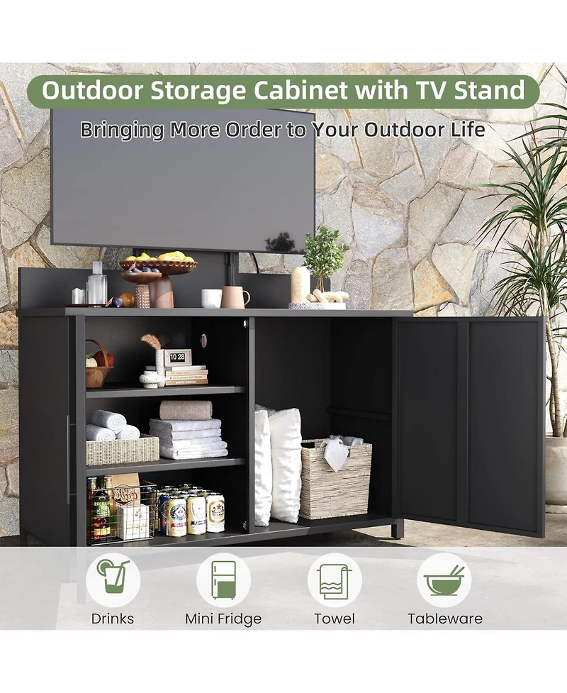 Aecojoy Outdoor Storage Cabinet with Tv Mount, Outdoor Tv Stand with Storage Cabinet Waterproof