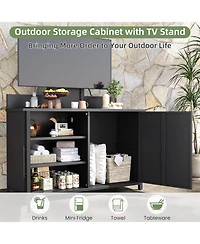 Aecojoy Outdoor Storage Cabinet with Tv Mount, Outdoor Tv Stand with Storage Cabinet Waterproof