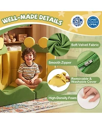 Gouun 19-Piece Convertible Velvet Foam Play Couch for Toddlers