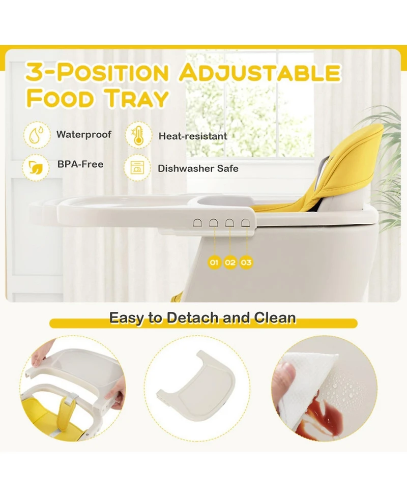 Gouun Baby 3-in-1 Convertible Wooden High Chair with Adjustable Tray and 5-Point Harness