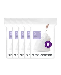 Simplehuman Code K 100pk Custom Fit Liners with 5 Quick Dispense Packs, 35-45L Kitchen Trash Bag Liners