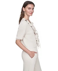 Dkny Jeans Women's V-Neck Short Puff Sleeve Tie-Front Shirt