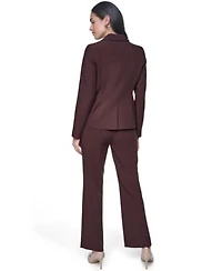Calvin Klein Petite Notch Collar One Button Jacket Printed Cowl Neck Sleeveless Blouse Mid Rise Straight Pants