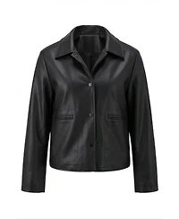 Modenaire Women's Leather Button-Front Collared Jacket