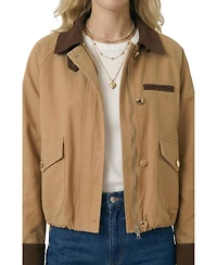 Modenaire Women's Cropped Utility Contrast Collar Jacket