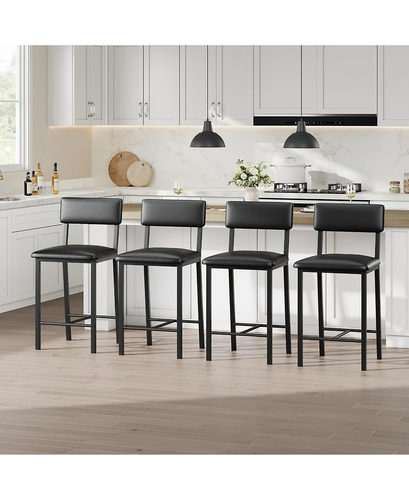 gaomon Set of 4 Leather Bar Stools with Backrest, Footrest and Cushion