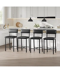 gaomon Set of 4 Leather Bar Stools with Backrest, Footrest and Cushion