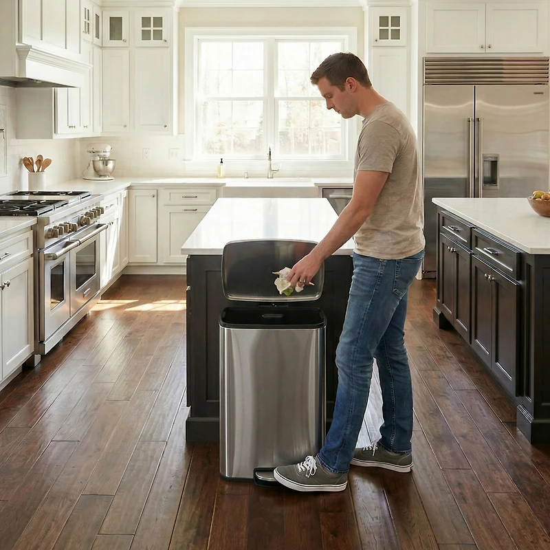 Mega Casa 13 Gal./50 Liter Rectangular Stainless Steel Step-on Trash Can for Kitchen