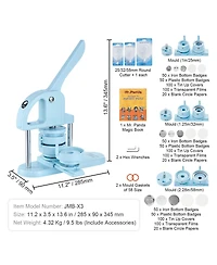 Yobtop 3 in 1 Button Maker Machine, 25/32/58mm Pin Press Kit with 300 Button Parts, Arc Handle, Panda Magic Book, Diy Craft Set for Kids