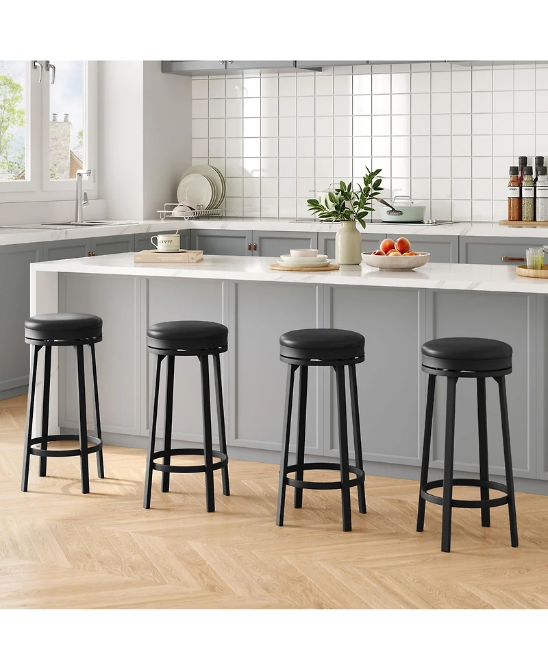 gaomon 30" Swivel Bar Stools Set of 4, Counter Height Backless Round Bar Stools with Footrest