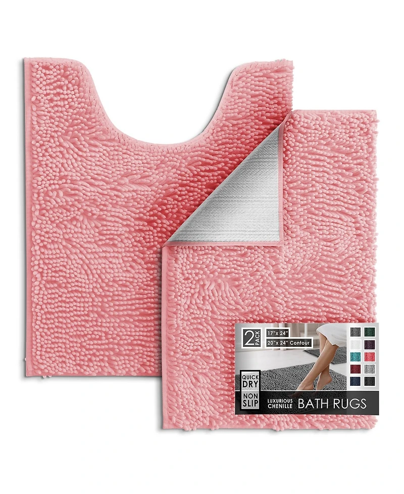 Hearth and Harbor Chenille Bath Rug 2-Piece Set - Small and Medium, Quick-Dry, Machine-Washable, Non-Slip