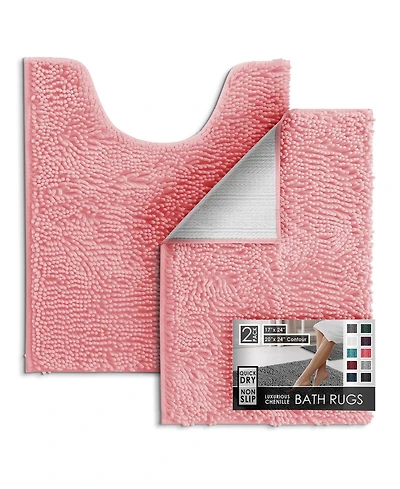 Hearth and Harbor Chenille Bath Rug 2-Piece Set - Small and Medium, Quick-Dry, Machine-Washable, Non-Slip